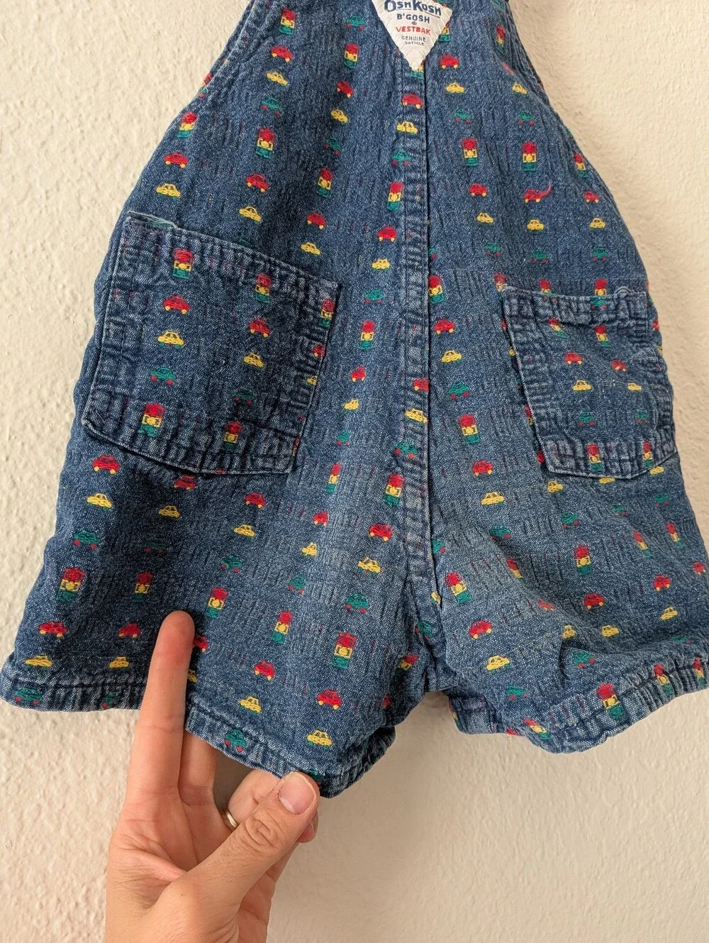 Vintage Oshkosh B'gosh Cars Denim Jean Vestbak Short Overalls Size 4T